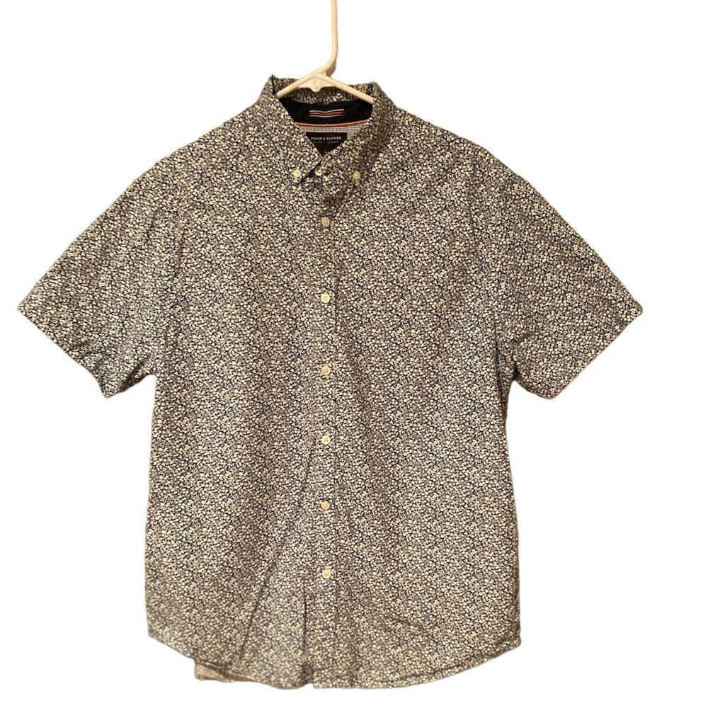 Denim & Flower Short Sleeve Button Up Shirt Size Large Floral Print